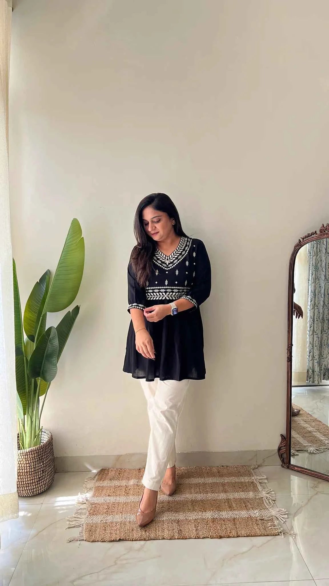 Black cotton Jaipuri Printed Short Top