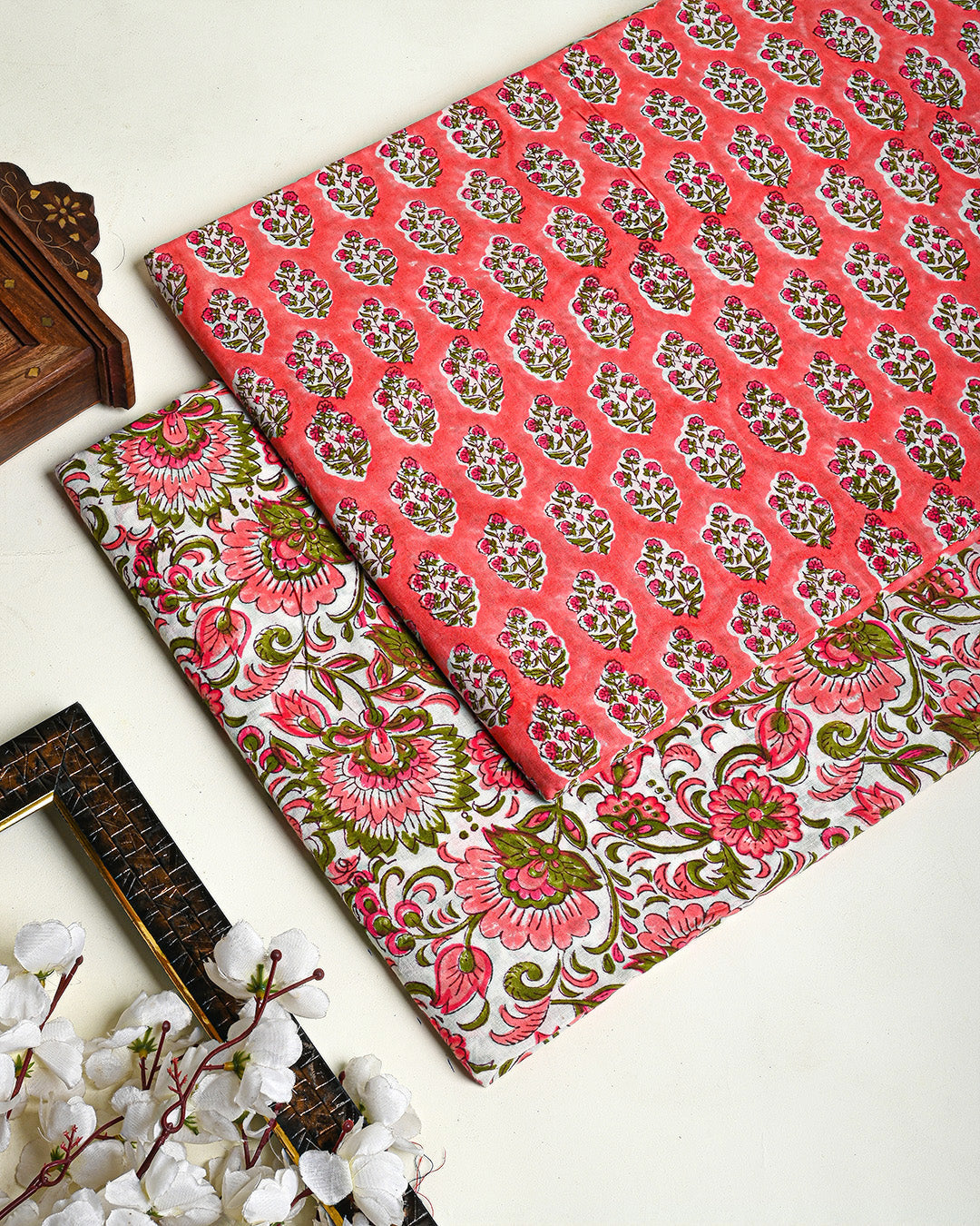 Premium Hand Block Printed Cotton Suit Top And Bottom Set