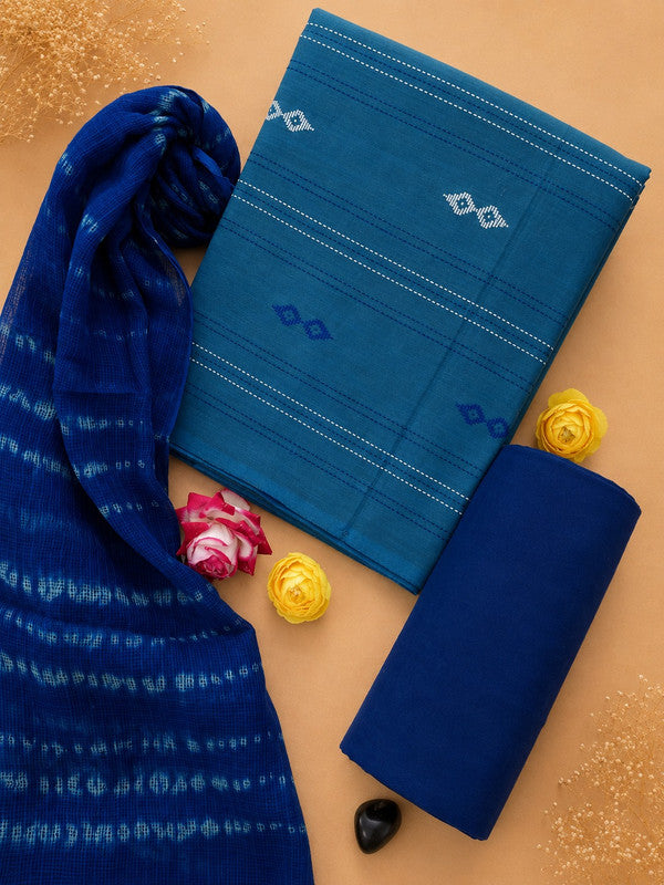 Ikat Suit Set With Kota Doria Dupatta