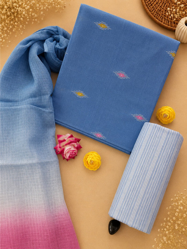 Ikat Suit Set With Kota Doria Dupatta