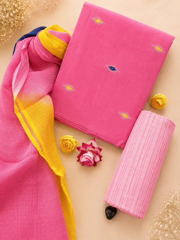 Ikat Suit Set With Kota Doria Dupatta