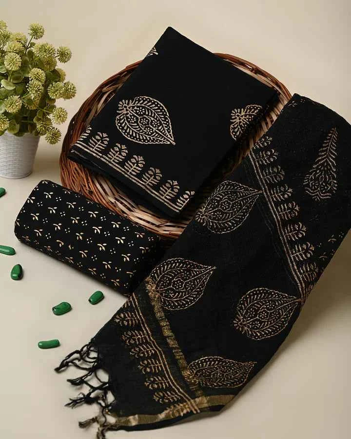 Black And White Cotton Suit With Kota Doriya Dupatta