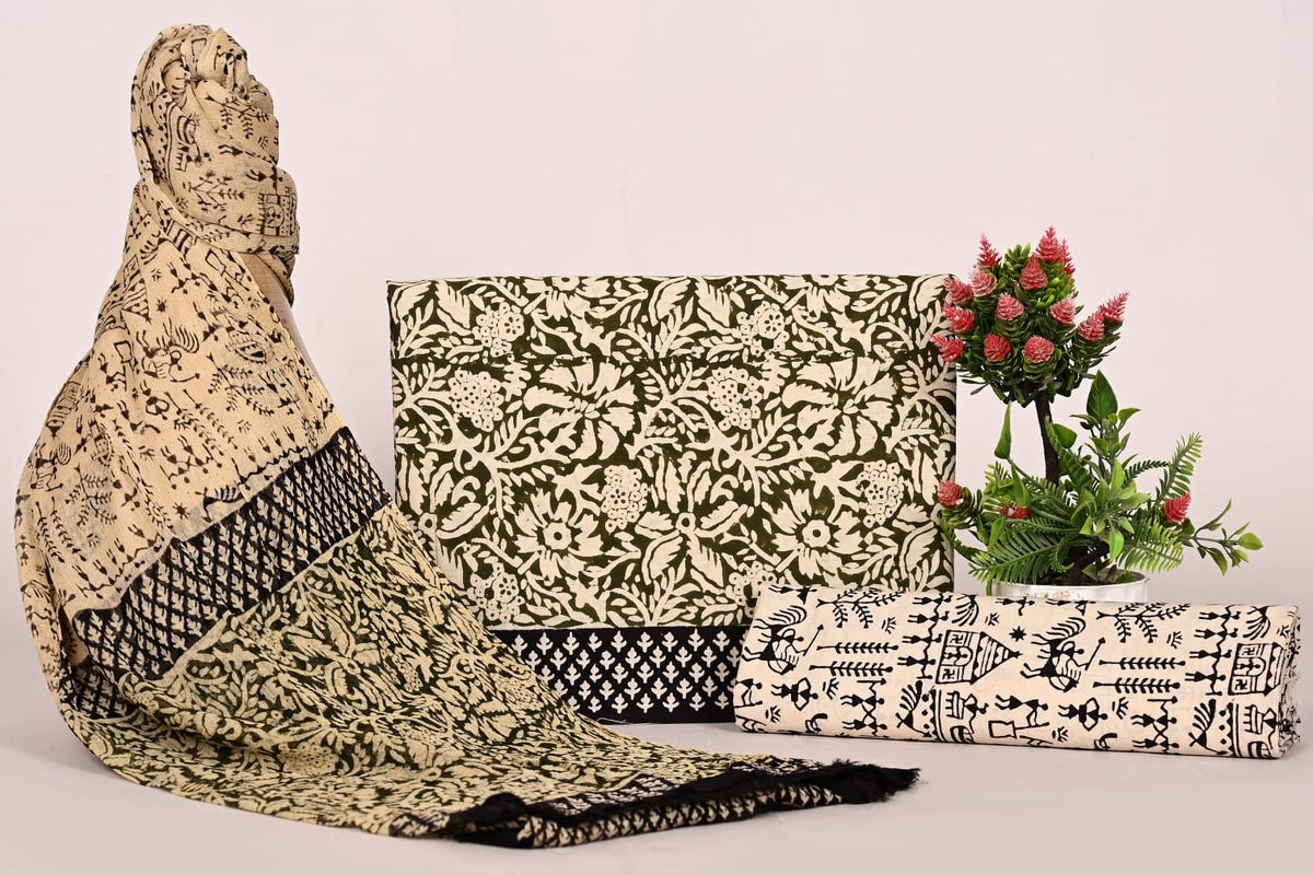 Royal Sanganeri Block Print Suit with Chiffon Dupatta