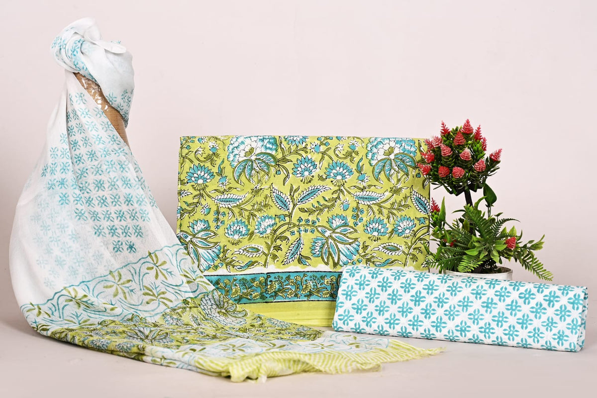 Designer Floral Cotton Unstitched Suit Material Set
