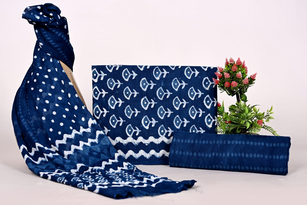 Authentic Unstitched Hand Block Print Cotton Suits Set