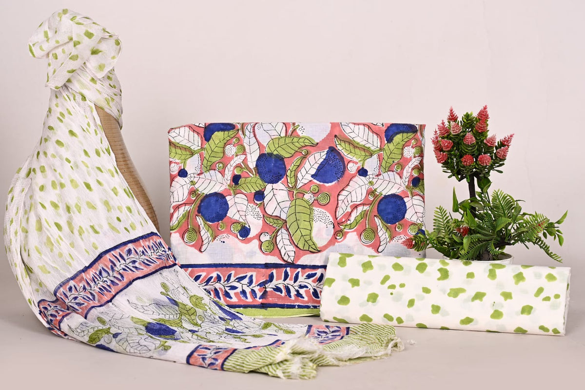 Traditional Jaipuri Block Print Suit with Chiffon Dupatta