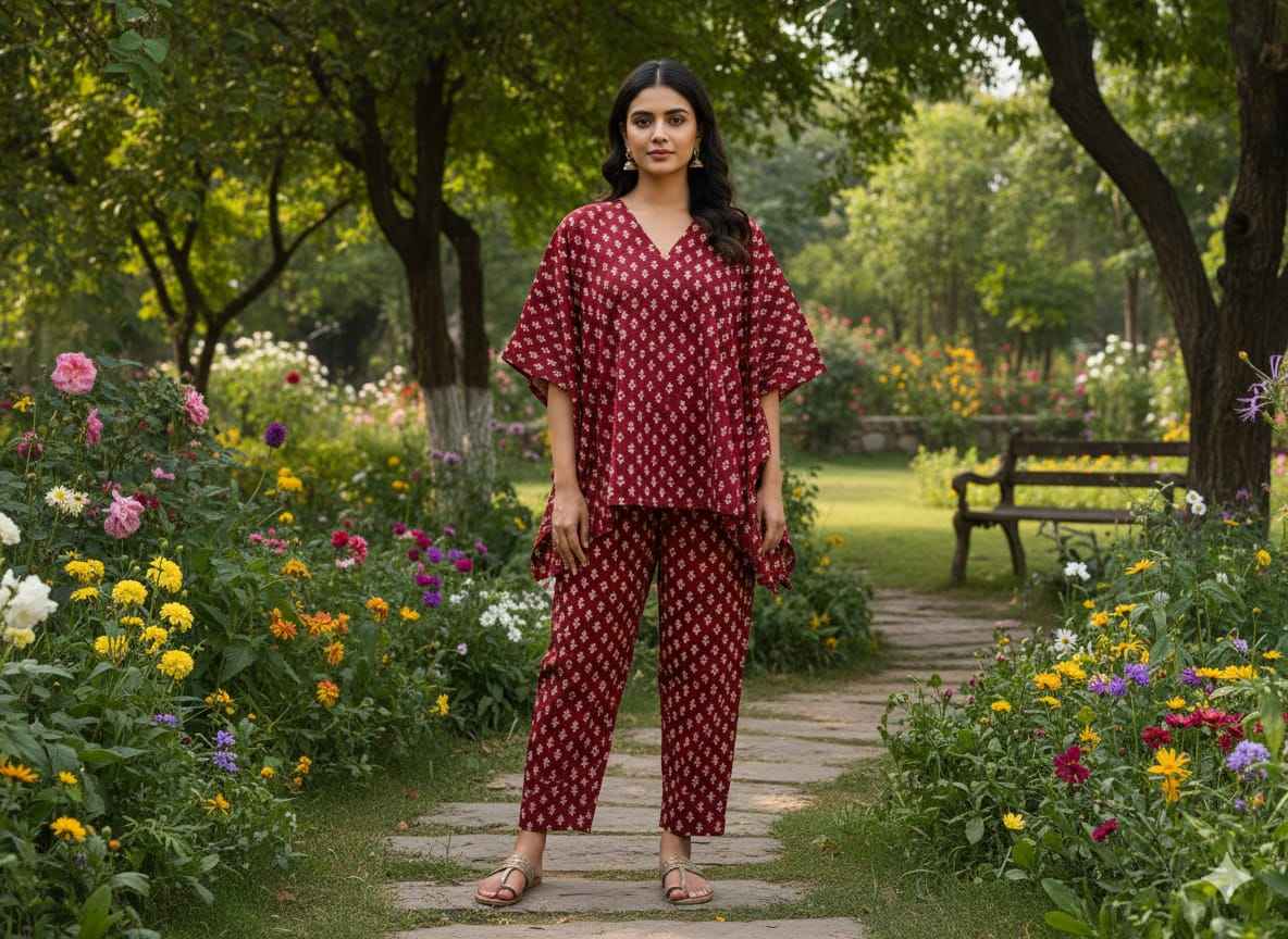 Traditional Bagru Print Cotton Kurti Palazzo Set