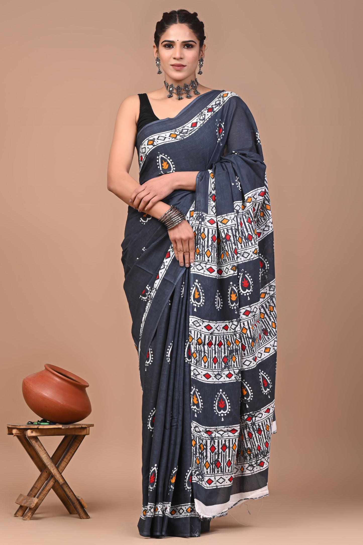 Mul Cotton Block Print Saree