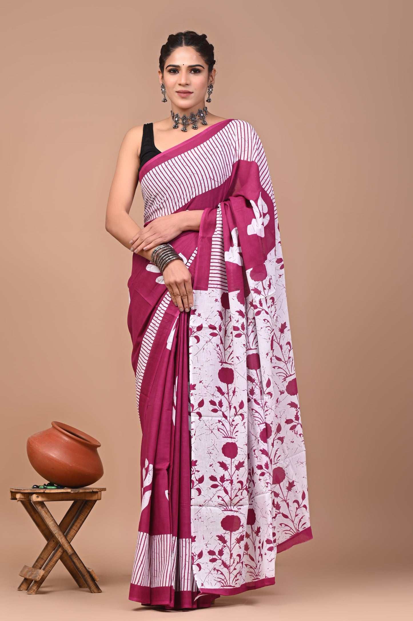 Mul Cotton Block Print Saree