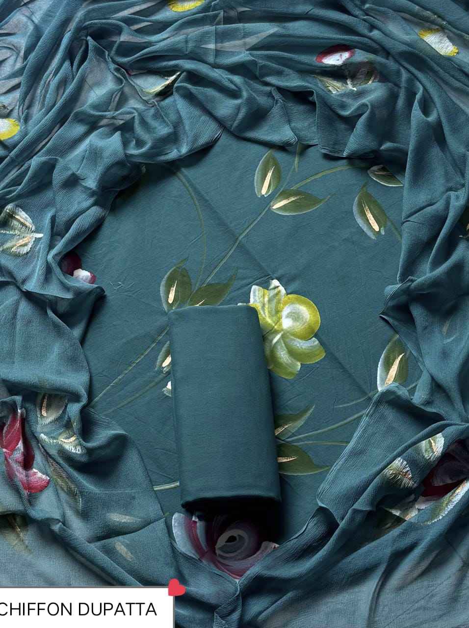 Hand Block Printed Pure Cotton Suit Sets With Chiffon Dupatta
