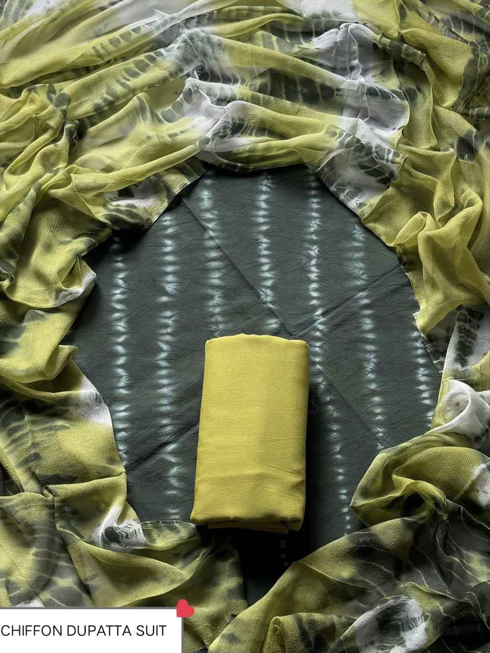 Hand Block Printed Pure Cotton Suit Sets With Chiffon Dupatta