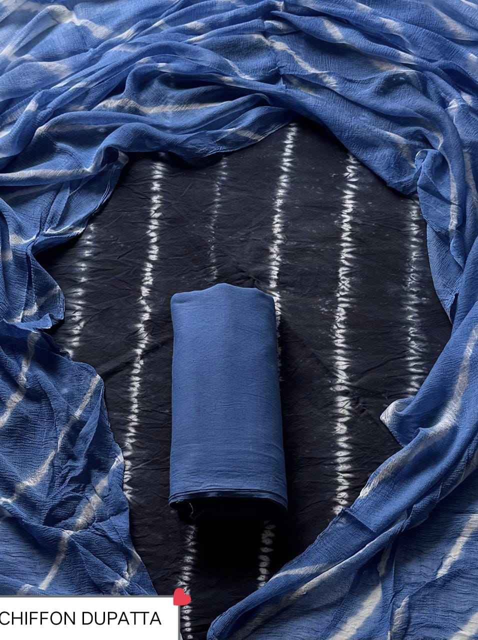 Hand Block Printed Pure Cotton Suit Sets With Chiffon Dupatta