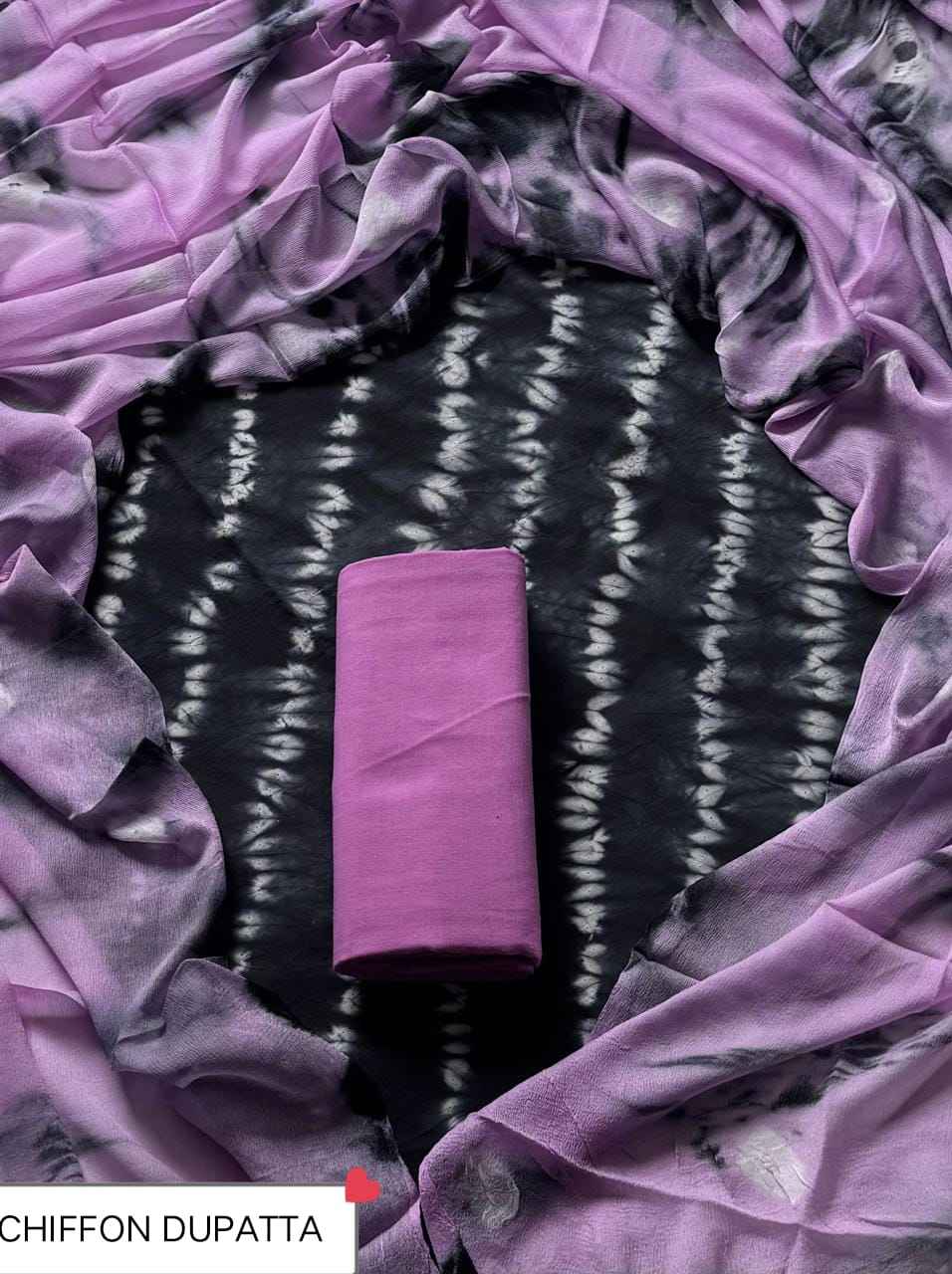 Hand Block Printed Pure Cotton Suit Sets With Chiffon Dupatta