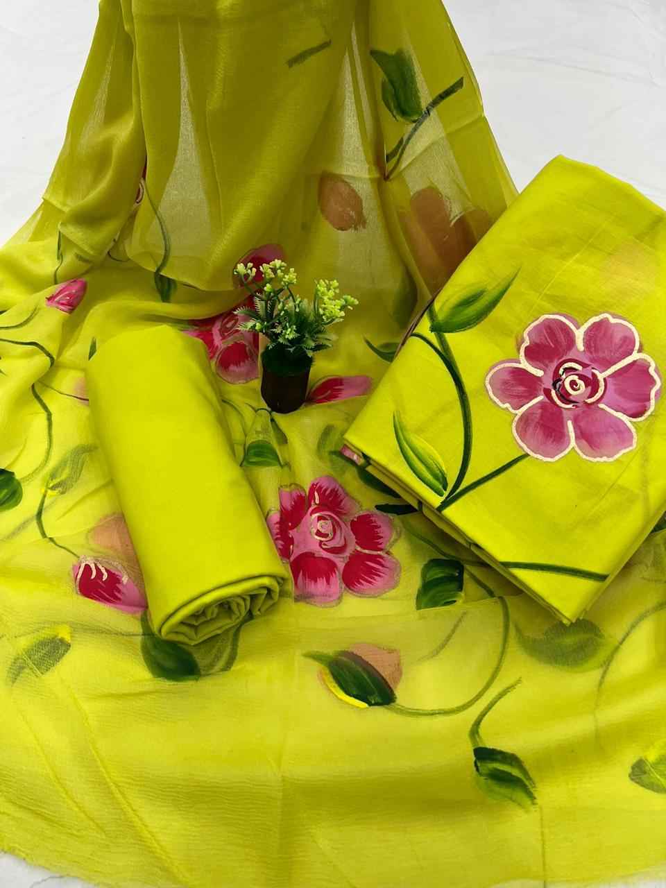 Ethnic Handcrafted Block Print Cotton Suit Set with Chiffon Dupatta