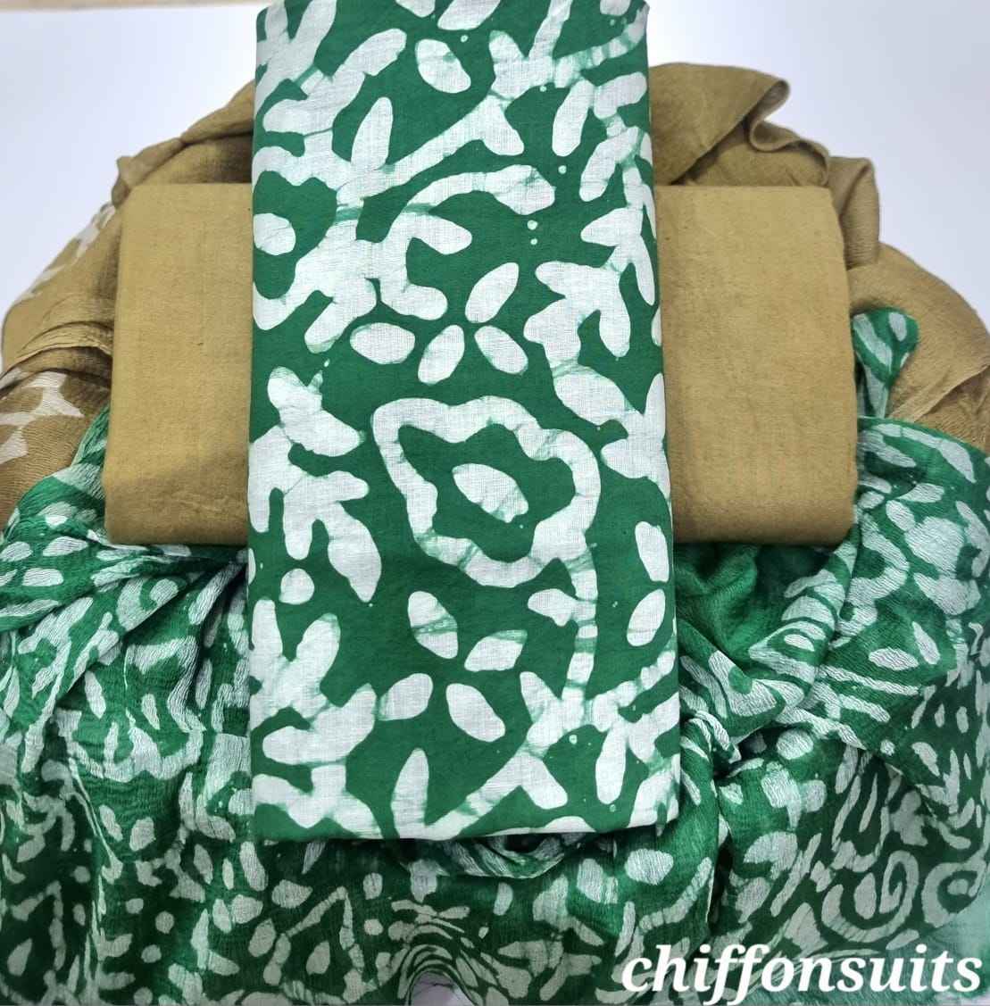Ethnic Handcrafted Block Print Cotton Suit Set with Chiffon Dupatta
