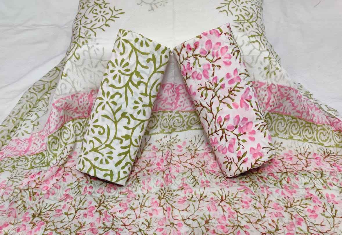 Ethnic Handcrafted Block Print Cotton Suit Set with Chiffon Dupatta