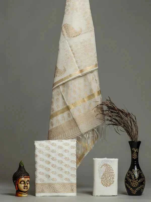 White Cotton Suit With Chanderi Dupatta