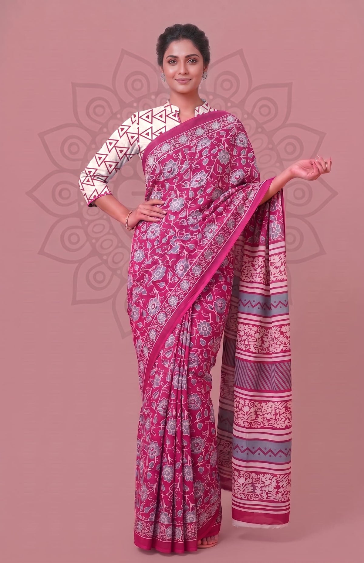 Hand Block Printed Design Premium Cotton Saree