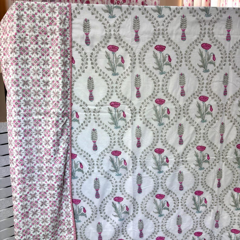 White Blue Hand Block Printed MulMul Dohars