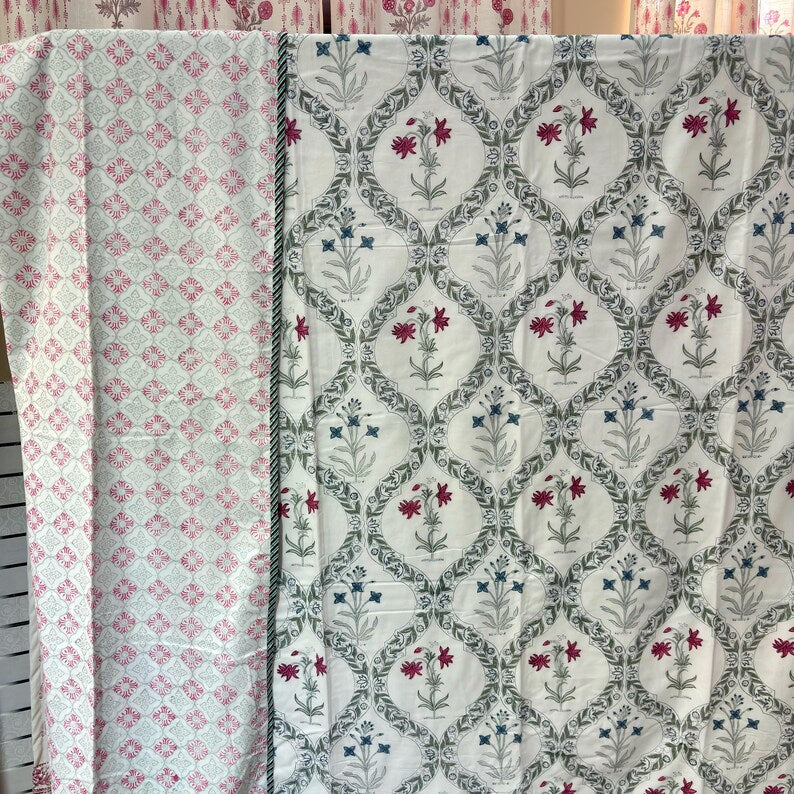Jaipuri Reversible Cotton Dohar - Lightweight Hand Block Printed