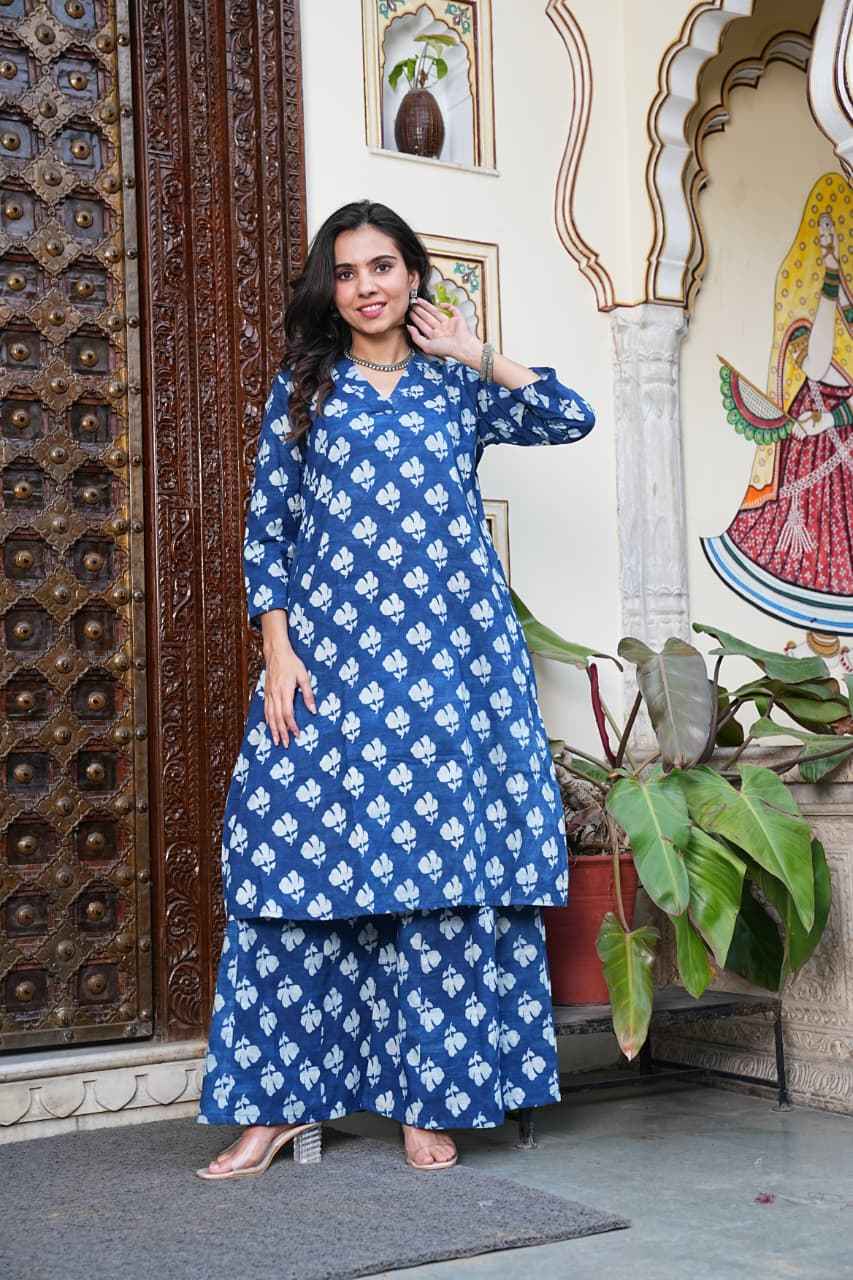 Traditional Bagru Print Cotton Kurti Palazzo Set