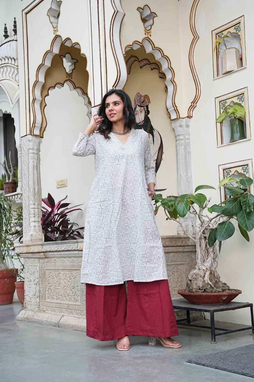 Traditional Bagru Print Cotton Kurti Palazzo Set