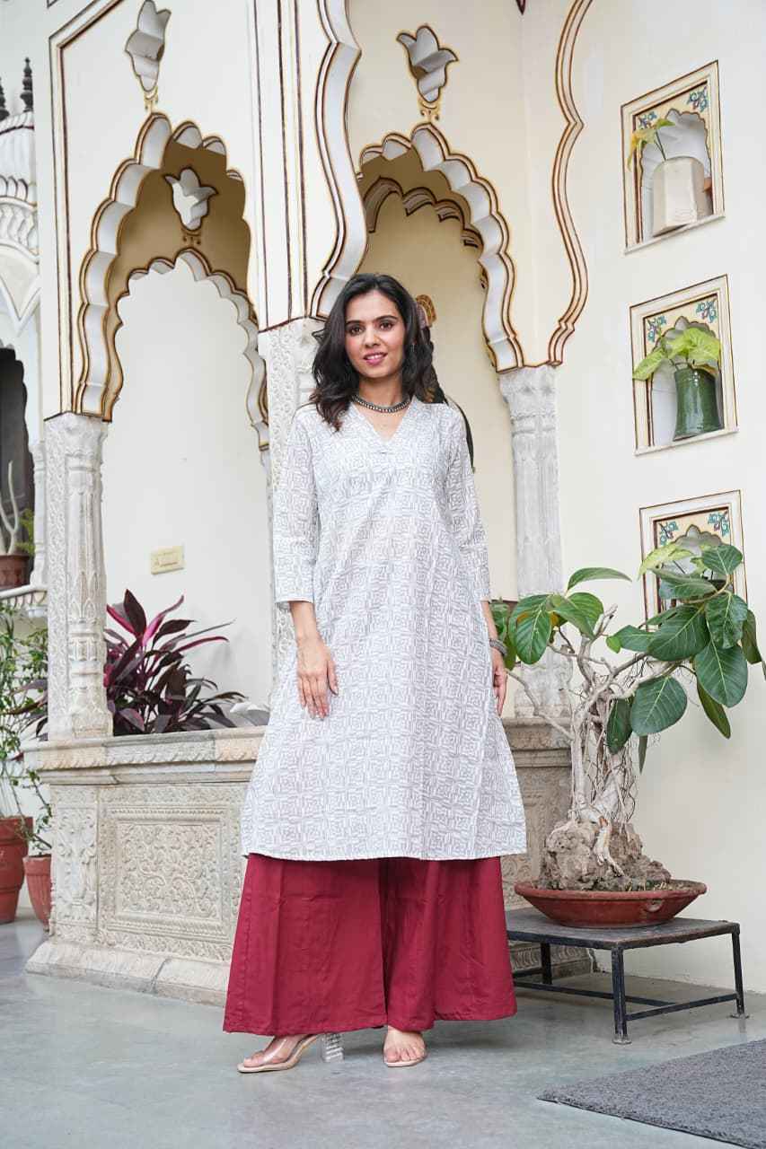 Traditional Bagru Print Cotton Kurti Palazzo Set