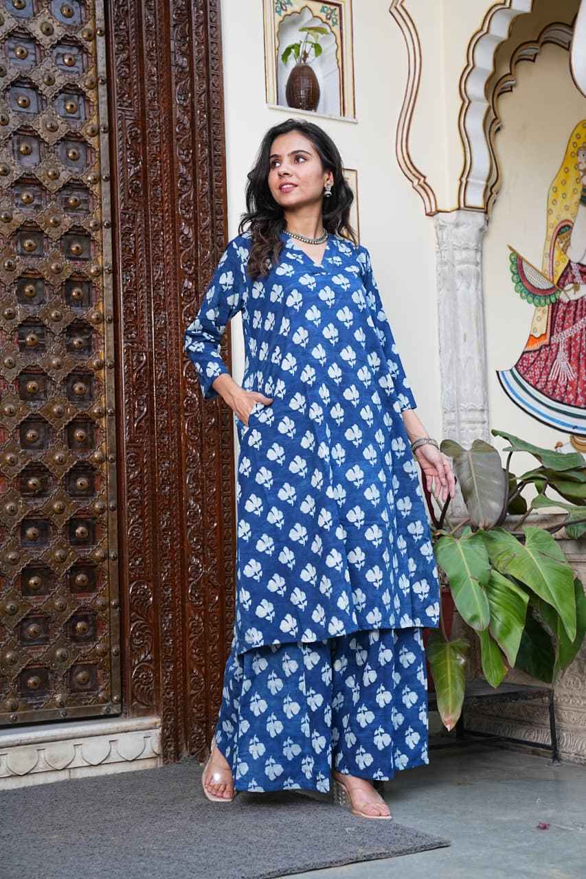 Traditional Bagru Print Cotton Kurti Palazzo Set