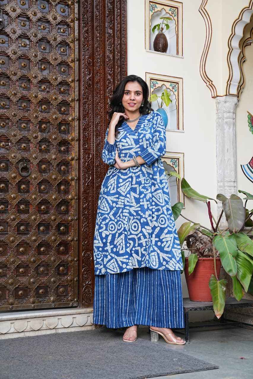 Traditional Bagru Print Cotton Kurti Palazzo Set