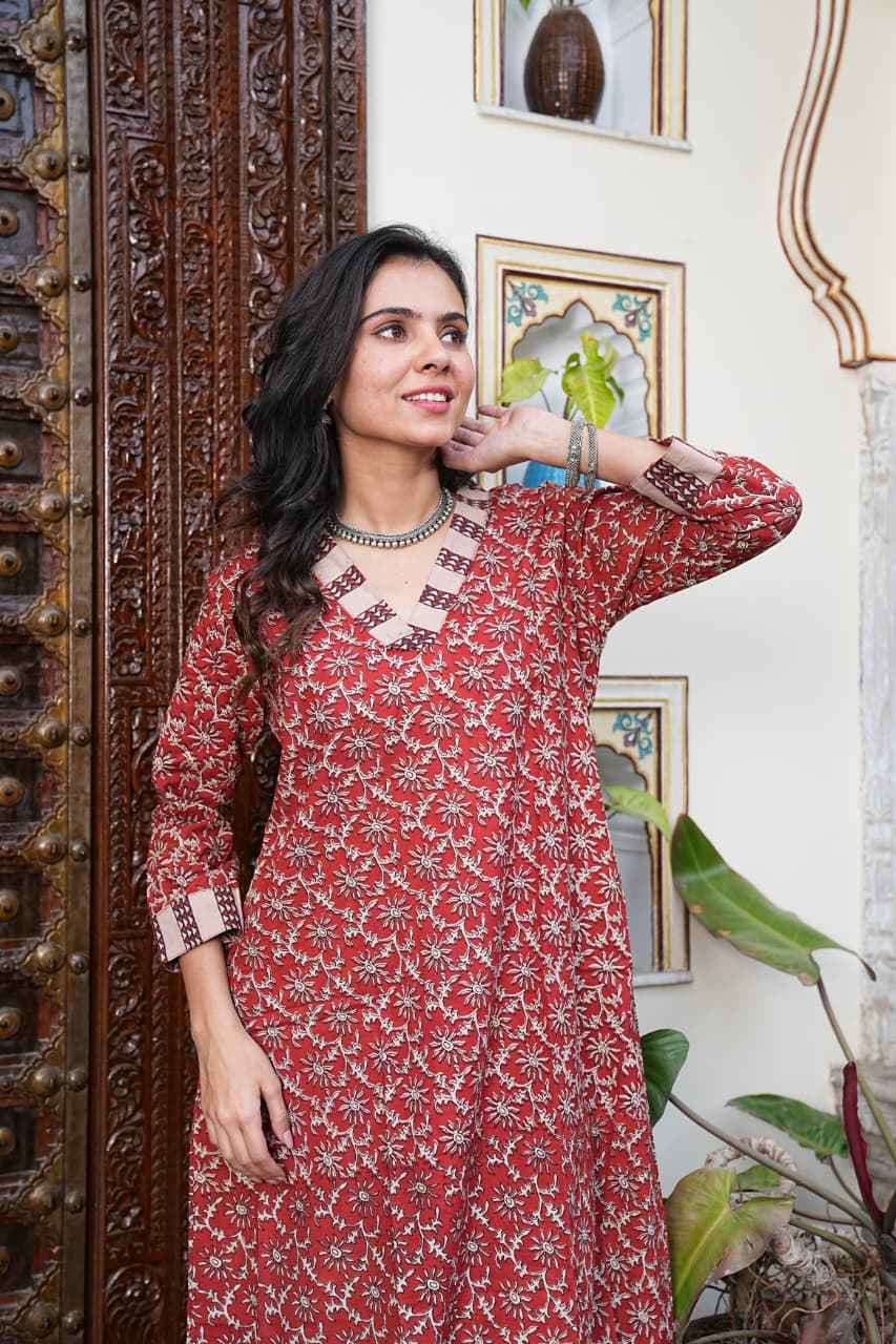 Traditional Bagru Print Cotton Kurti Palazzo Set