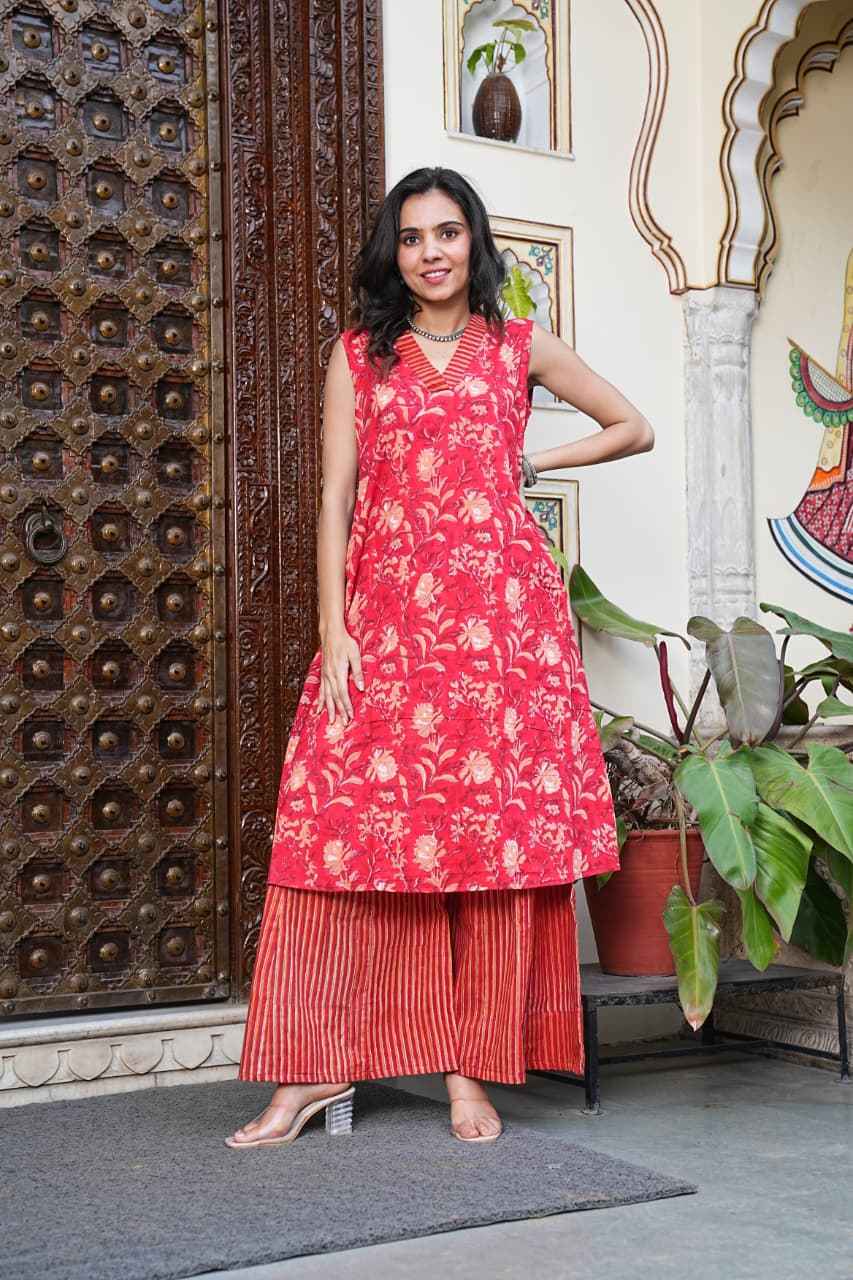 Traditional Bagru Print Cotton Kurti Palazzo Set