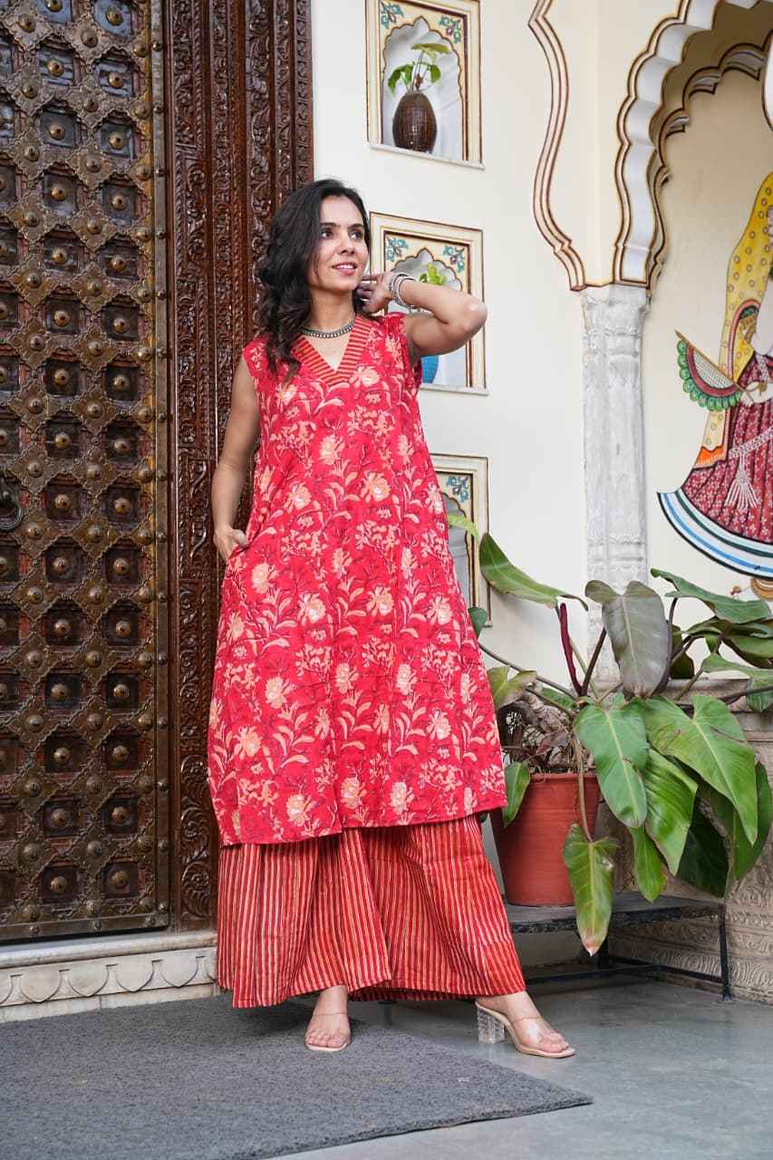 Traditional Bagru Print Cotton Kurti Palazzo Set