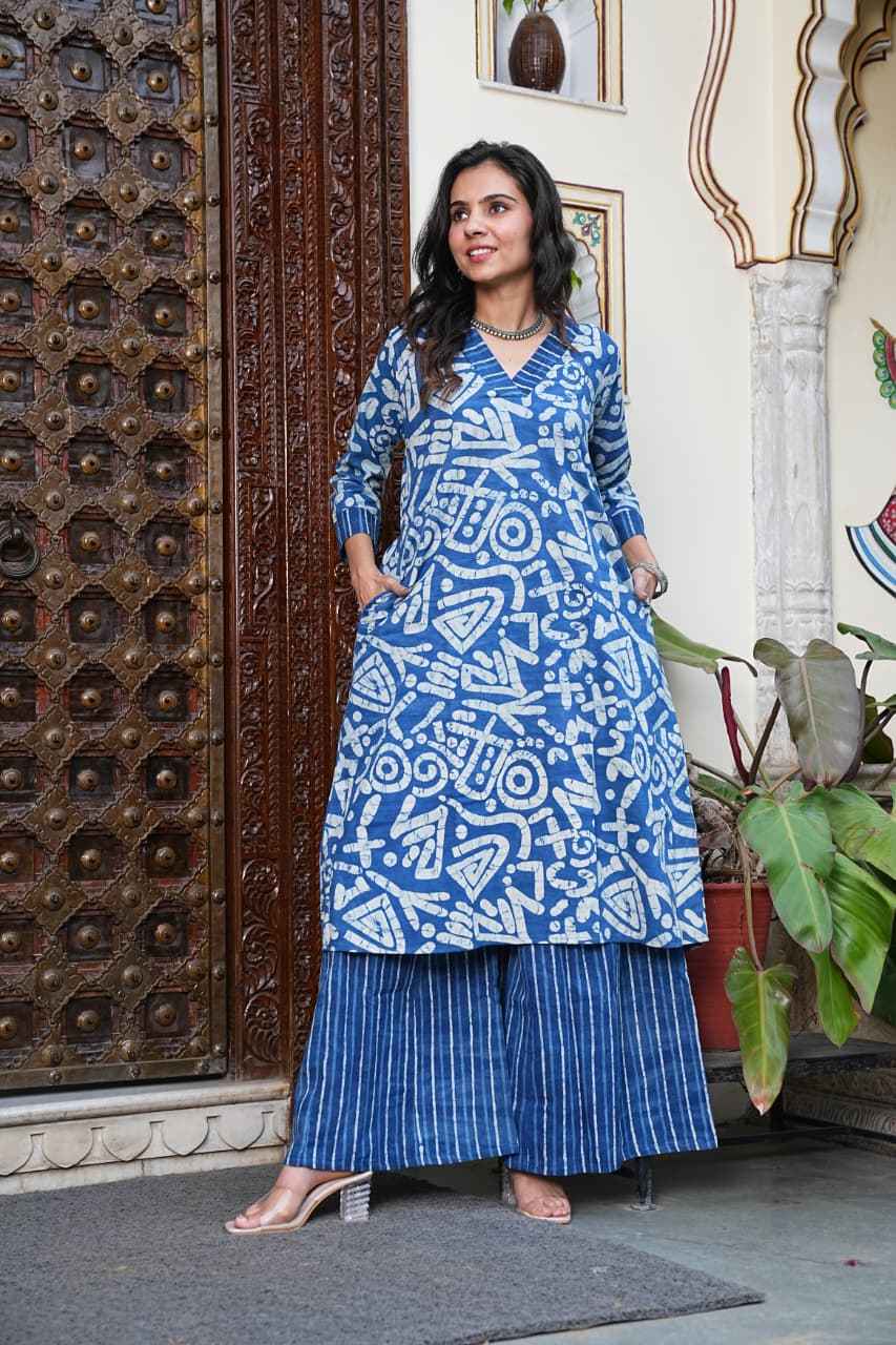 Traditional Bagru Print Cotton Kurti Palazzo Set