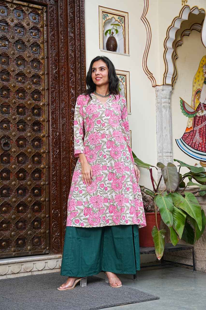 Traditional Bagru Print Cotton Kurti Palazzo Set