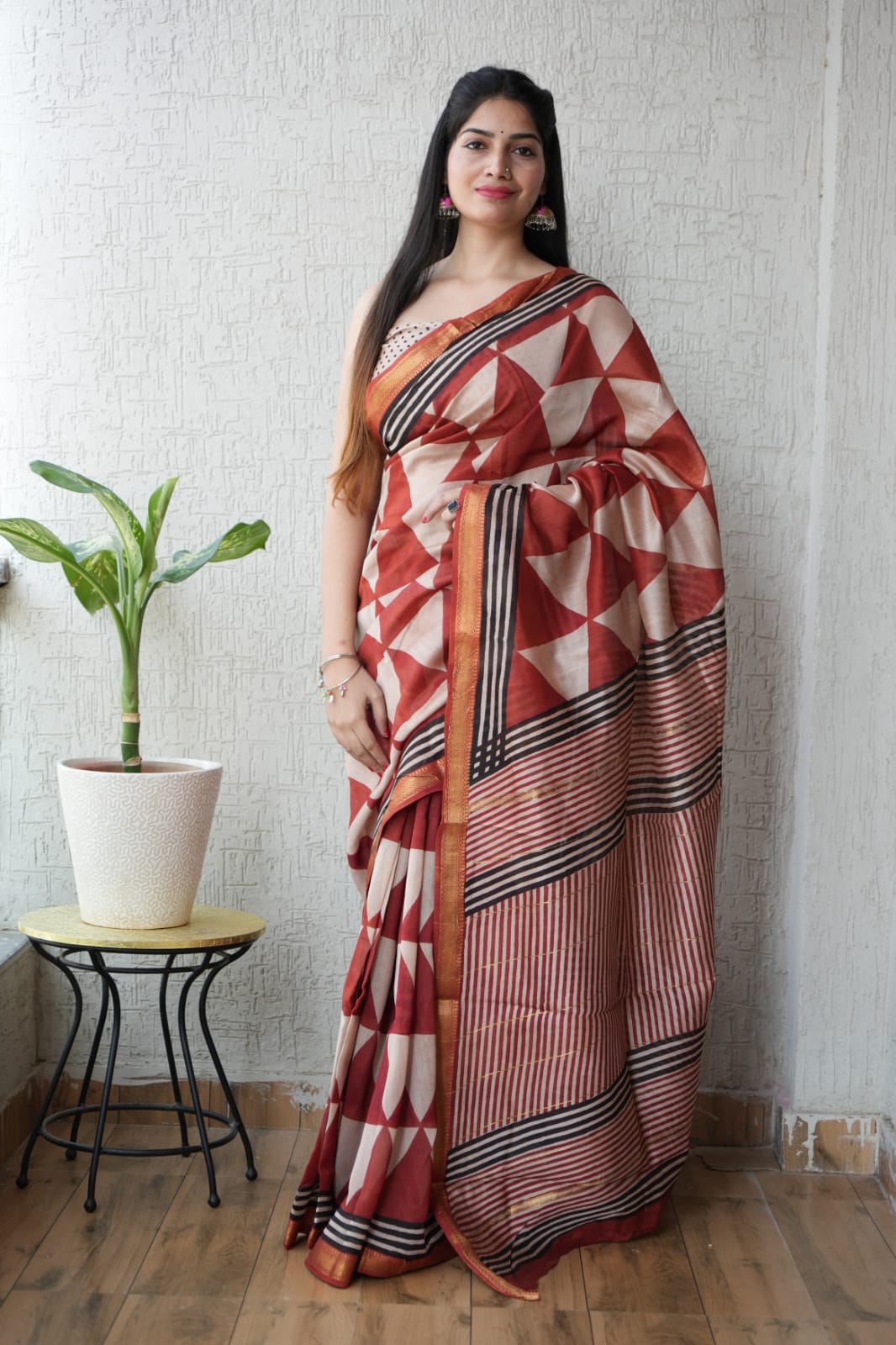 New Designer Hand Block Print Maheshwari Silk Saree