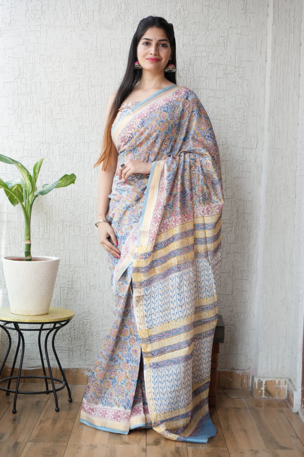 New Designer Hand Block Print Maheshwari Silk Saree