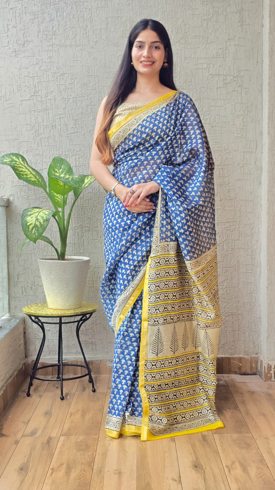 New Designer Hand Block Print Maheshwari Silk Saree
