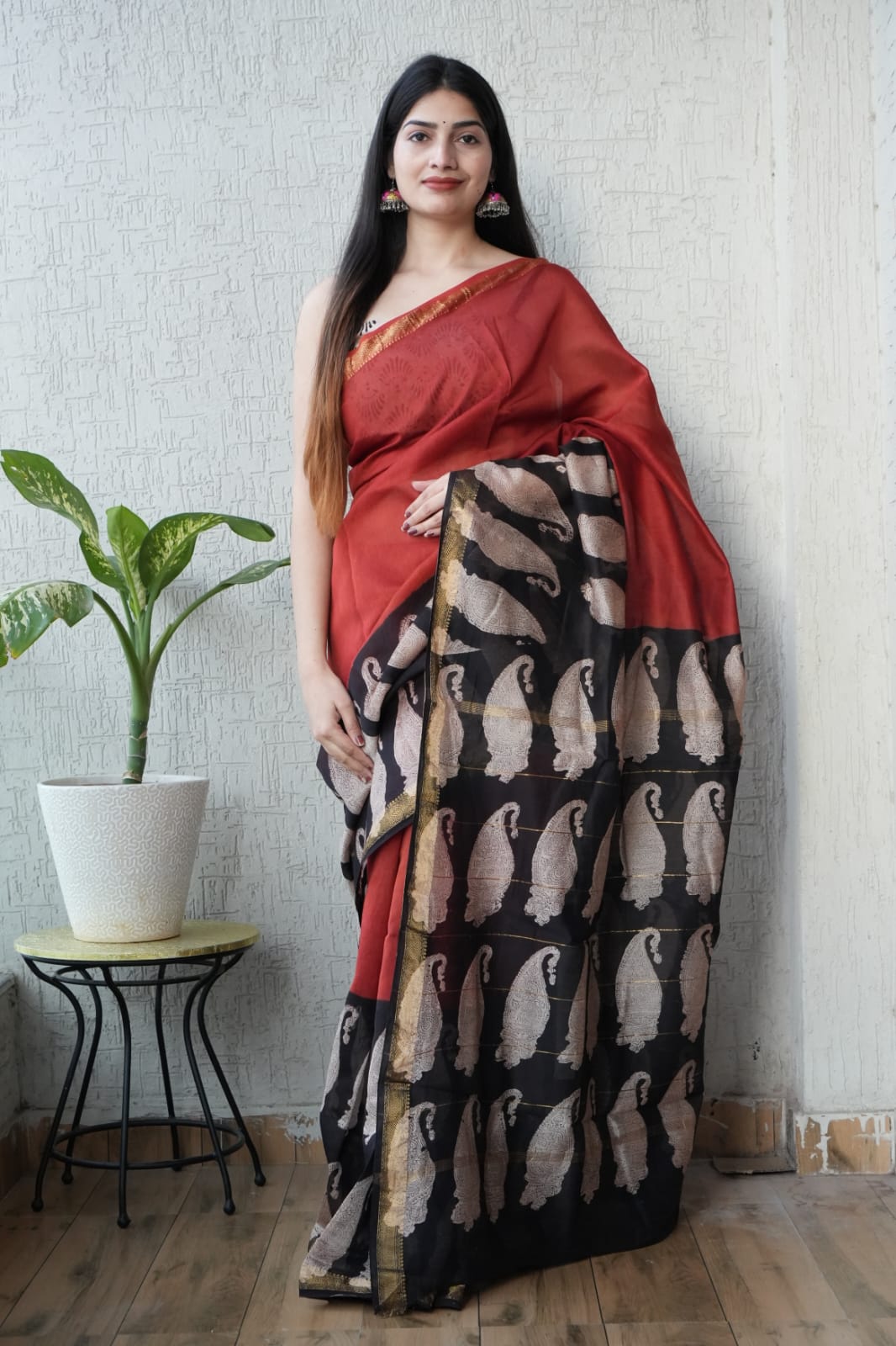 New Designer Hand Block Print Maheshwari Silk Saree
