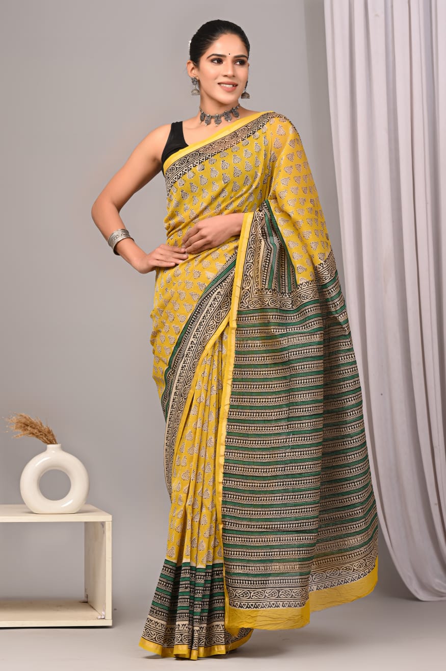 New Designer Hand Block Print Chanderi Silk Saree