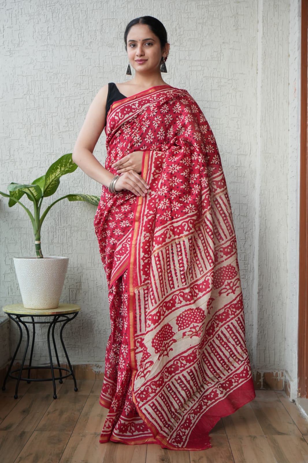 New Designer Hand Block Print Chanderi Silk Saree