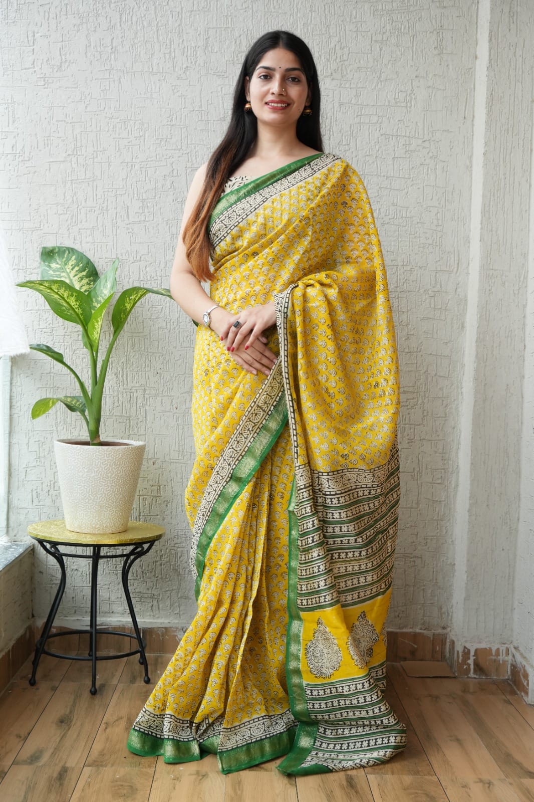 New Designer Hand Block Print Maheshwari Silk Saree