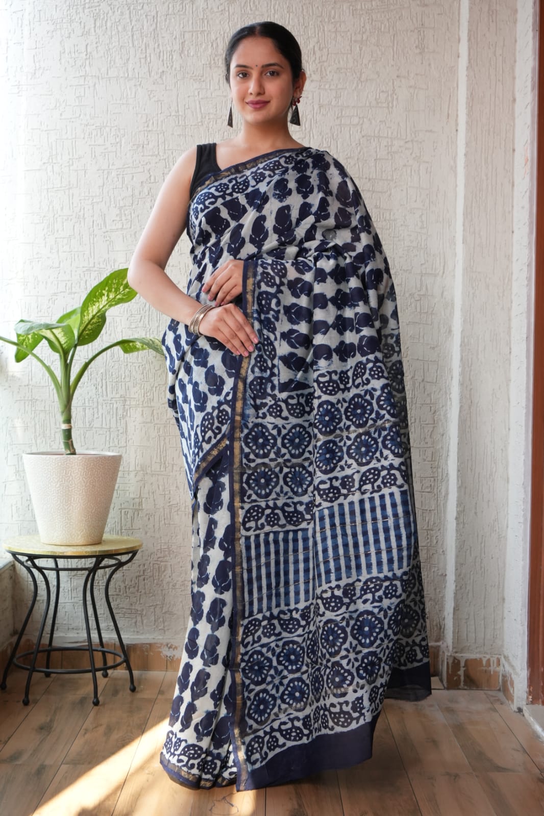 New Designer Hand Block Print Chanderi Silk Saree