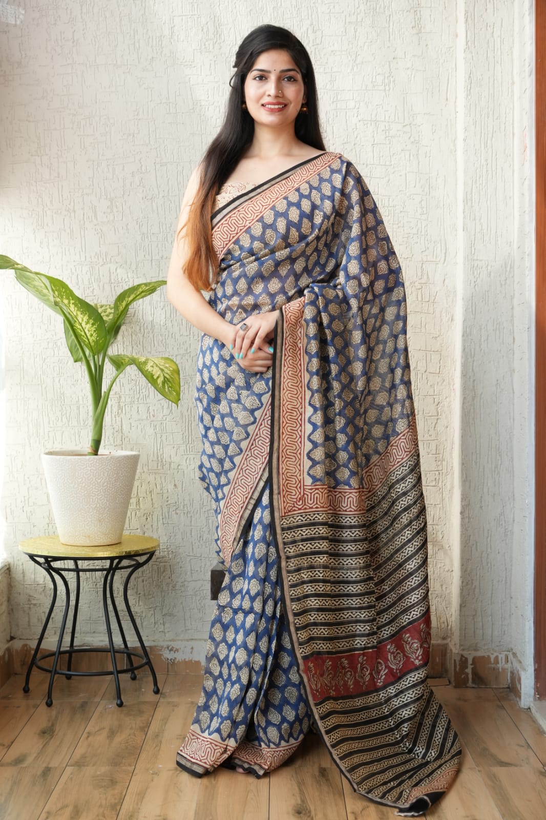 New Designer Hand Block Print Chanderi Silk Saree