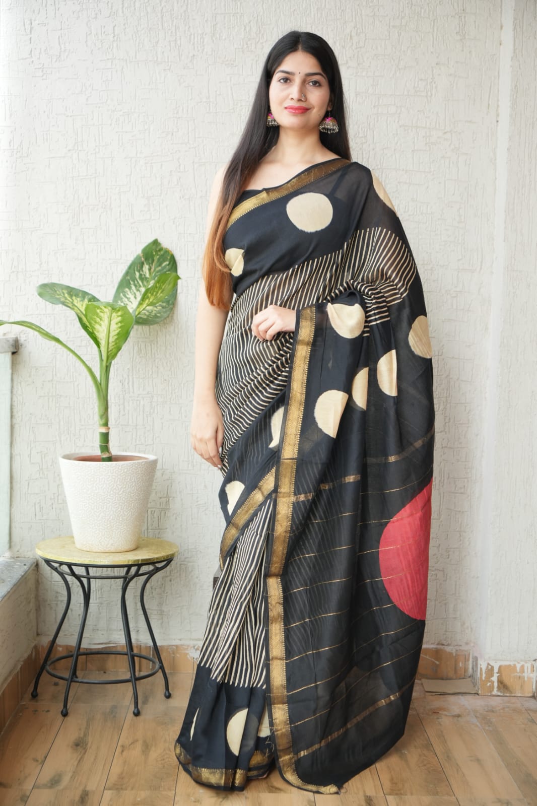 New Designer Hand Block Print Maheshwari Silk Saree