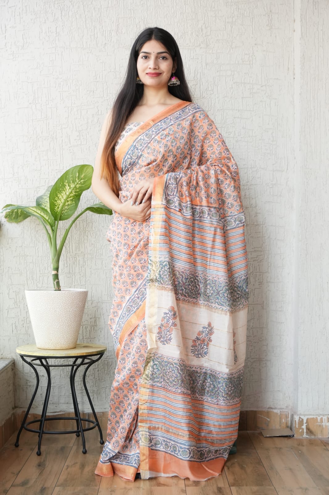 New Designer Hand Block Print Maheshwari Silk Saree
