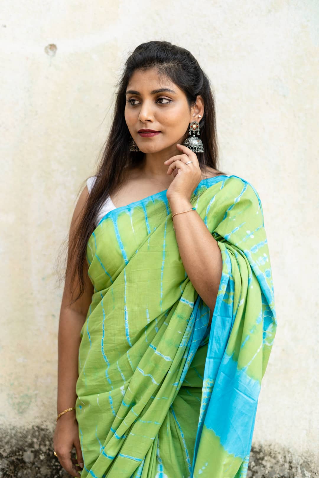 Green and Blue - Tie and Dye Saree Online