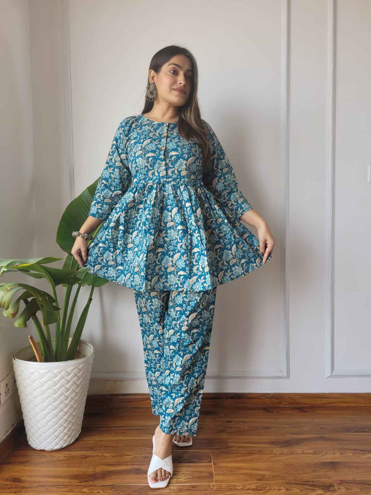 Traditional Bagru Print Cotton Kurti Palazzo Set