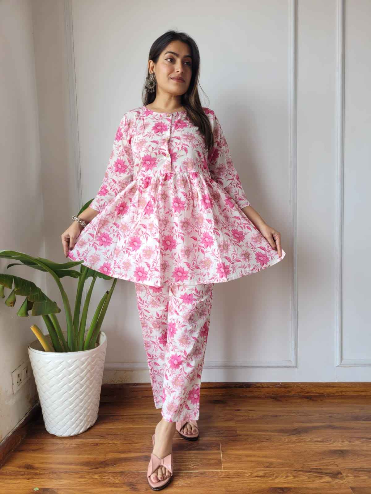 Traditional Bagru Print Cotton Kurti Palazzo Set