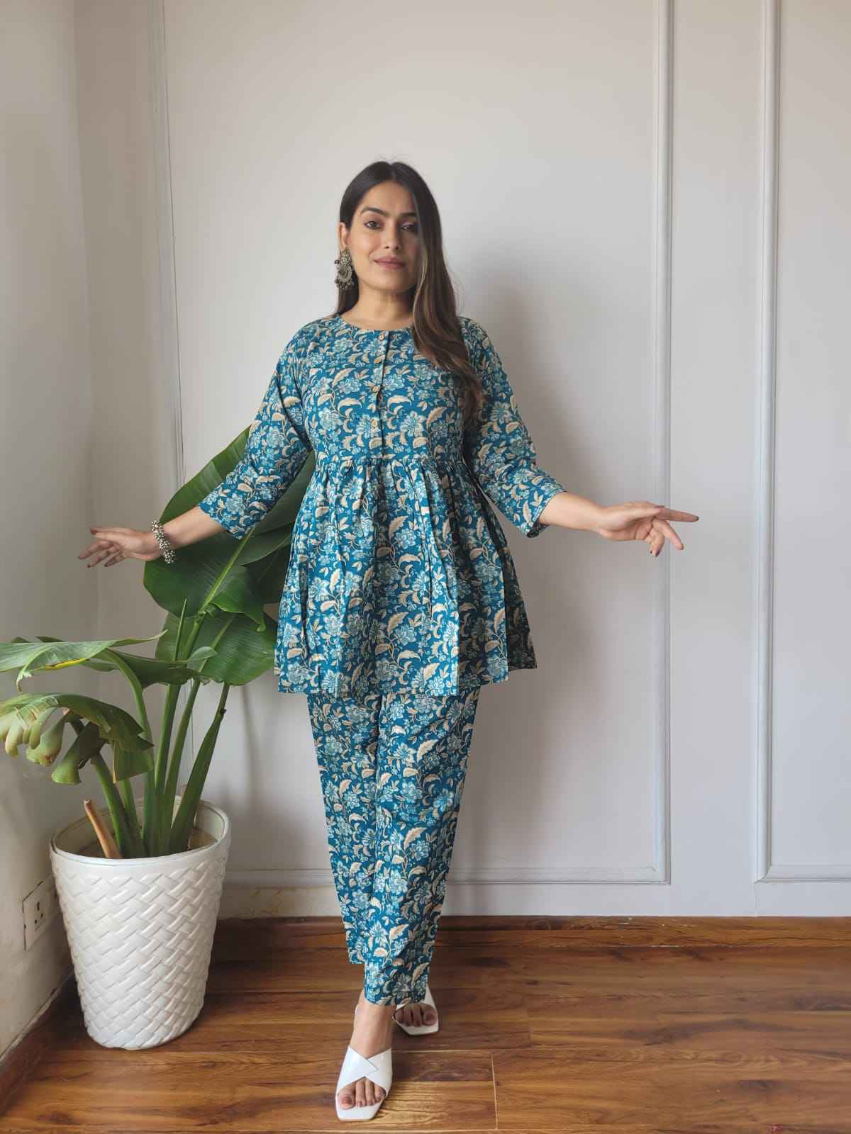 Traditional Bagru Print Cotton Kurti Palazzo Set