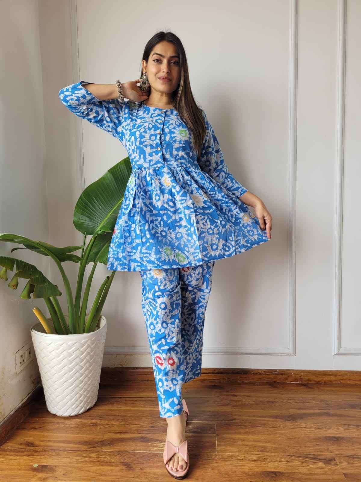 Traditional Bagru Print Cotton Kurti Palazzo Set